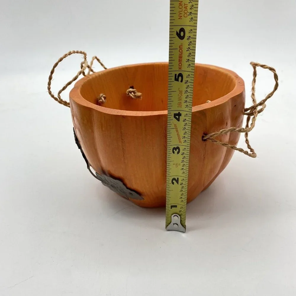 Vintage Spiced Pumpkin Bowl Autumn HalloweenOrange Wood Accent‎ Fall Harvest Y2K